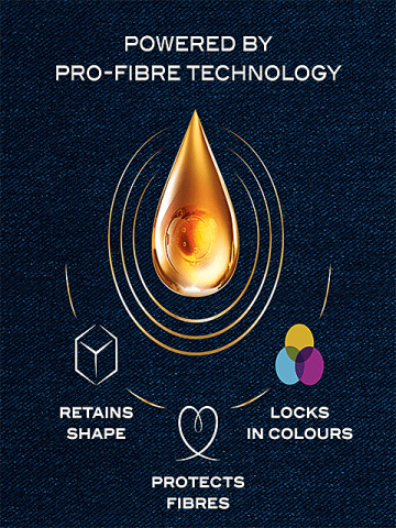 Our revolutionary Pro-Fibre technology penetrates deep down between the fibres of your clothes and helps protect them from damage caused by washing. That means colours get locked in and the shape in the clothes you love isn’t lost. 
