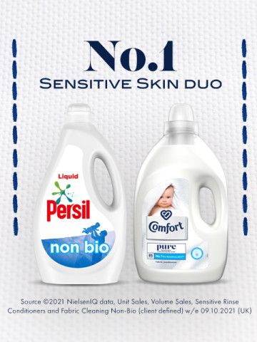 Comfort Pure fabric conditioner and Persil non-bio detergent combine to be the No. 1 sensitive skin duo.